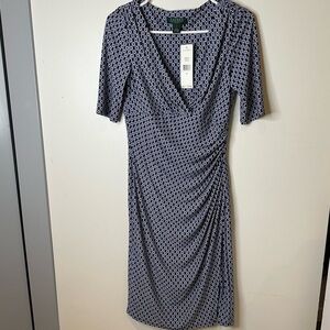 Lauren Ralph Lauren blue essentials geometric V neck dress women’s size 4